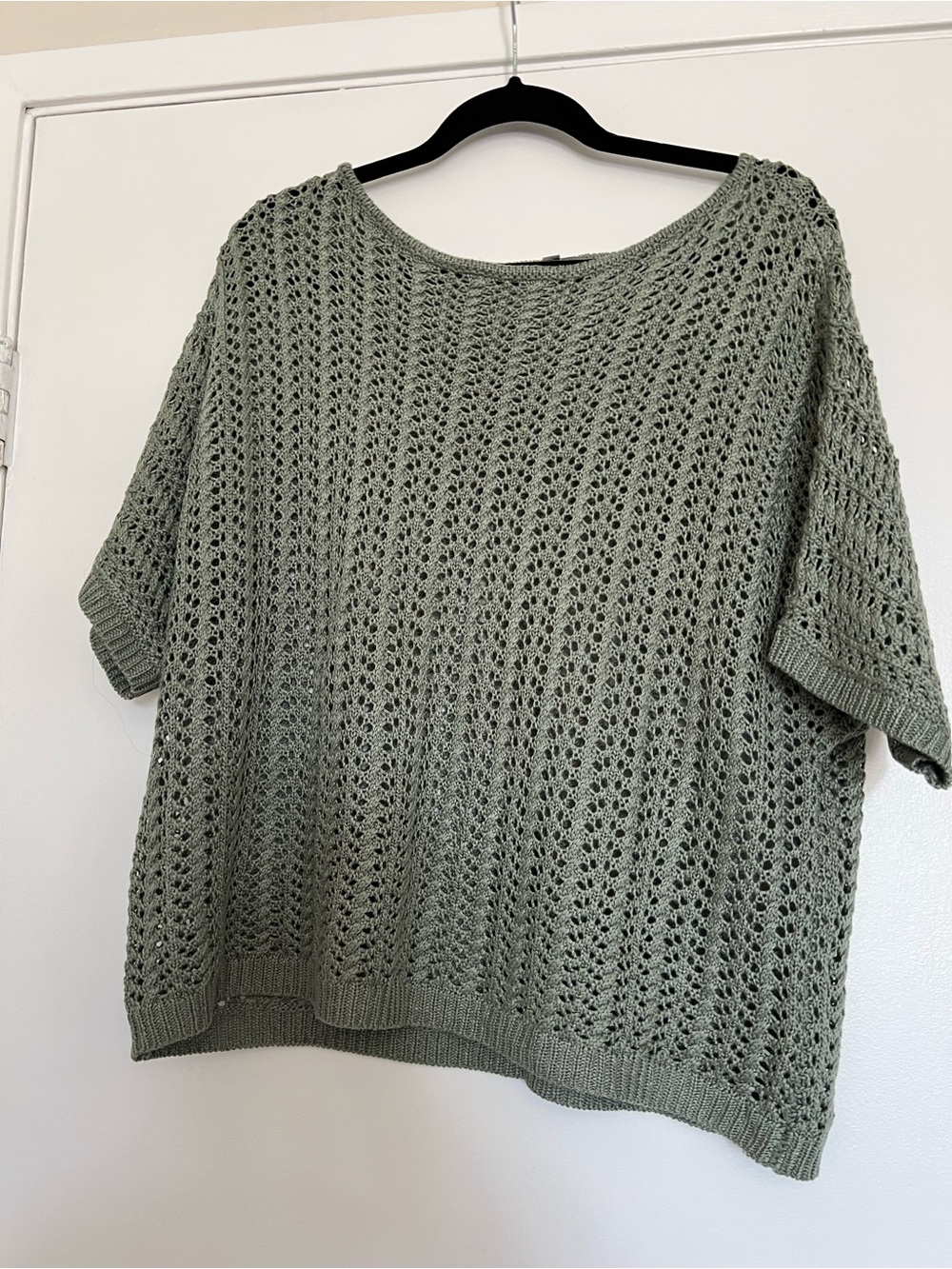 Marled Light Olive Open-Knit Scoop Neck Sweater Top